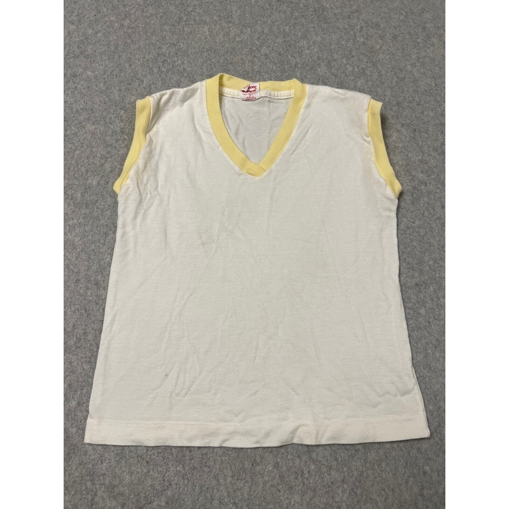 Buster Brown‎ Sleeveless Top Kids 4T Vintage USA Made Cotton V-neck White Yellow